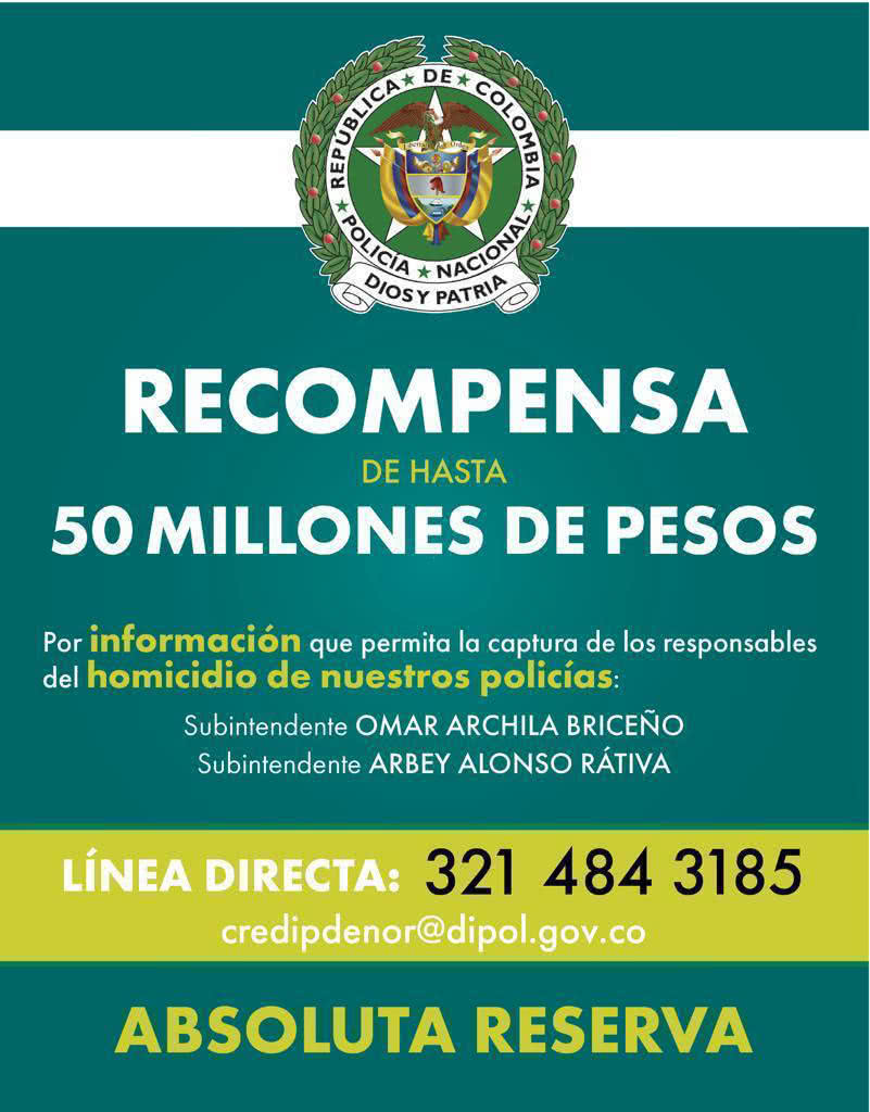 Millonaria recompensa por asesinos de dos policías en Ocaña, Norte de Santander